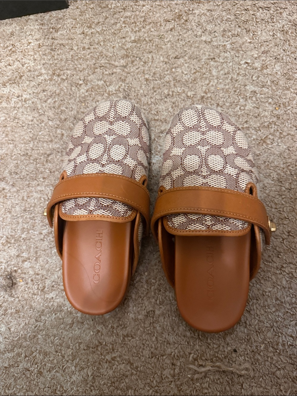 Coach Tan and Beige Signature Clog Mules
